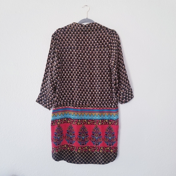 TOLANI Anthopologie Silk Bohemain Button Down Shirt Dress Tunic W Drawstring. - Picture 4 of 16